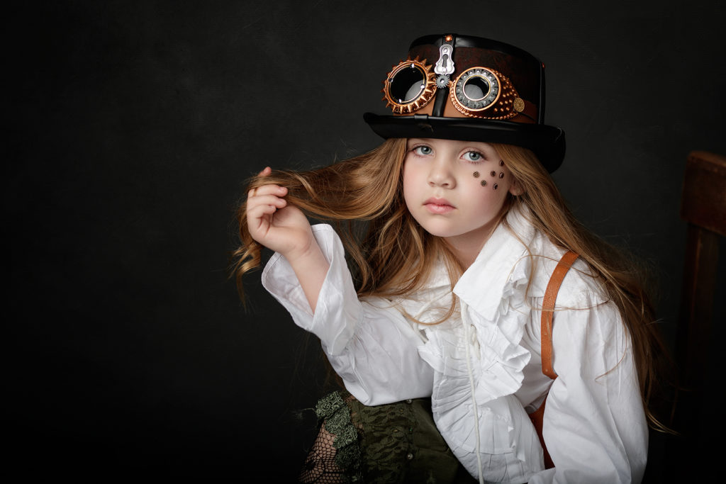 steampunk styled image of Izzi as part of her modeling portfolio published